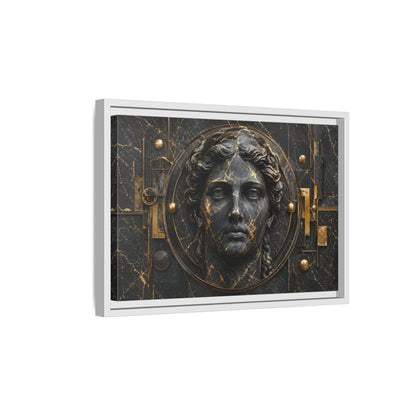 Side Mockup 4. Abstract Classical Bust Black And Gold shown as stretched canvas wall art