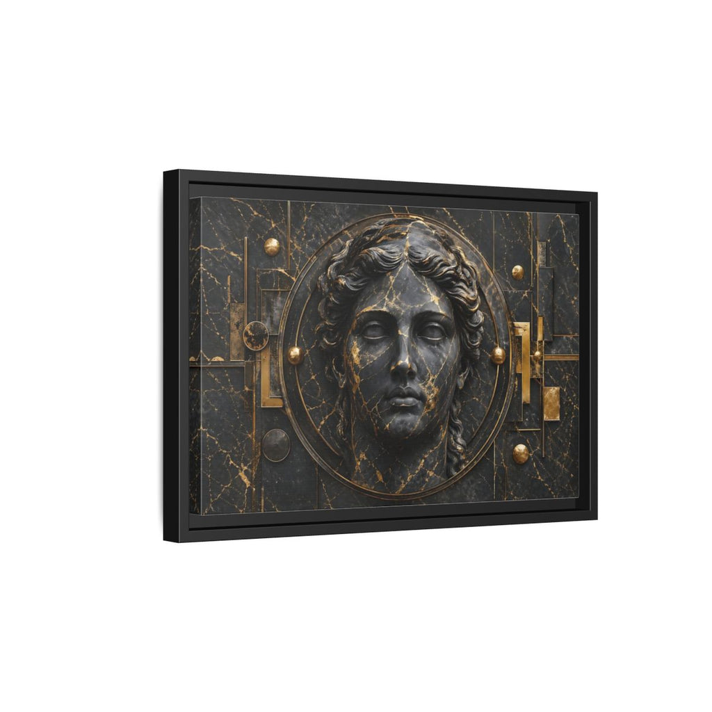 Side Mockup 6. Abstract Classical Bust Black And Gold shown as stretched canvas wall art