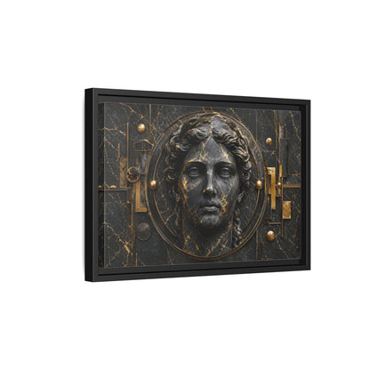 Side Mockup 6. Abstract Classical Bust Black And Gold shown as stretched canvas wall art