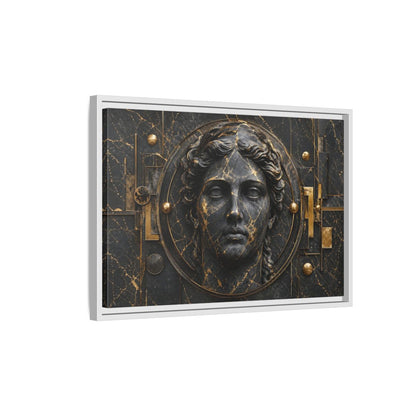 Side Mockup 1. Abstract Classical Bust Black And Gold shown as stretched canvas wall art