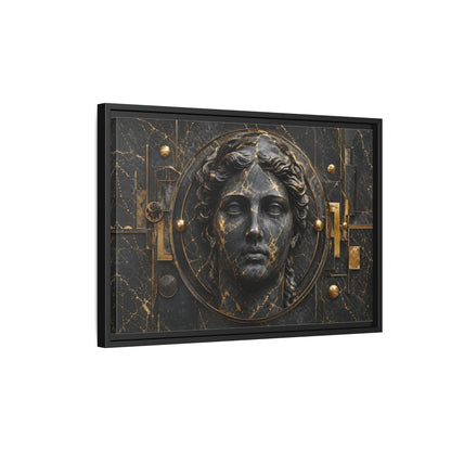 Side Mockup 3. Abstract Classical Bust Black And Gold shown as stretched canvas wall art