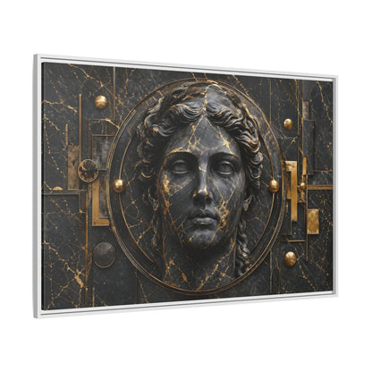Side Mockup 7. Abstract Classical Bust Black And Gold shown as stretched canvas wall art