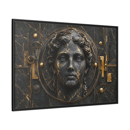 Side Mockup 12. Abstract Classical Bust Black And Gold shown as stretched canvas wall art