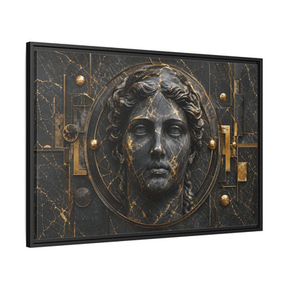 Side Mockup 13. Abstract Classical Bust Black And Gold shown as stretched canvas wall art