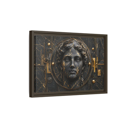 Side Mockup 5. Abstract Classical Bust Black And Gold shown as stretched canvas wall art