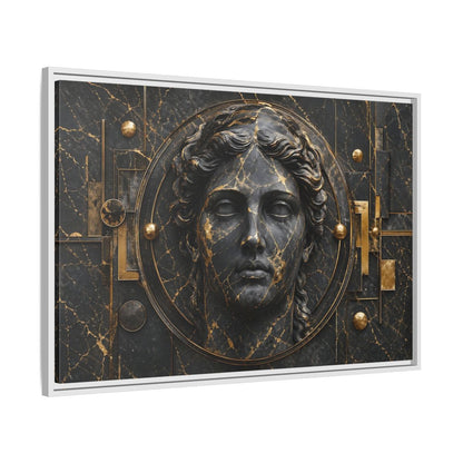 Side Mockup 9. Abstract Classical Bust Black And Gold shown as stretched canvas wall art