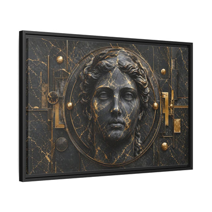 Side Mockup 14. Abstract Classical Bust Black And Gold shown as stretched canvas wall art