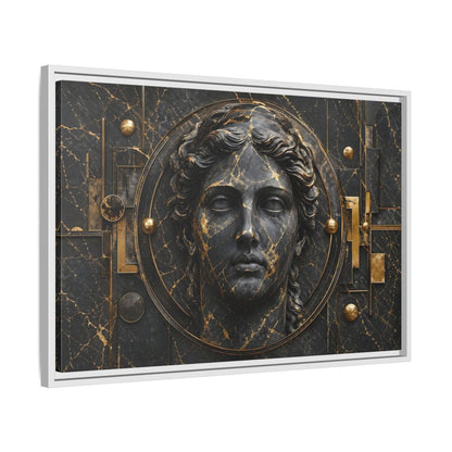Side Mockup 10. Abstract Classical Bust Black And Gold shown as stretched canvas wall art