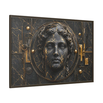 Side Mockup 8. Abstract Classical Bust Black And Gold shown as stretched canvas wall art