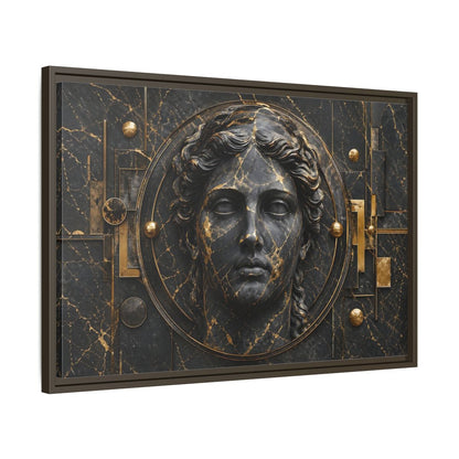 Side Mockup 11. Abstract Classical Bust Black And Gold shown as stretched canvas wall art