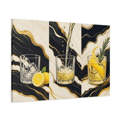 Main Mockup. Abstract Cocktails Black And Gold shown as stretched canvas wall art