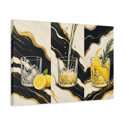 Side Mockup 3. Abstract Cocktails Black And Gold shown as stretched canvas wall art