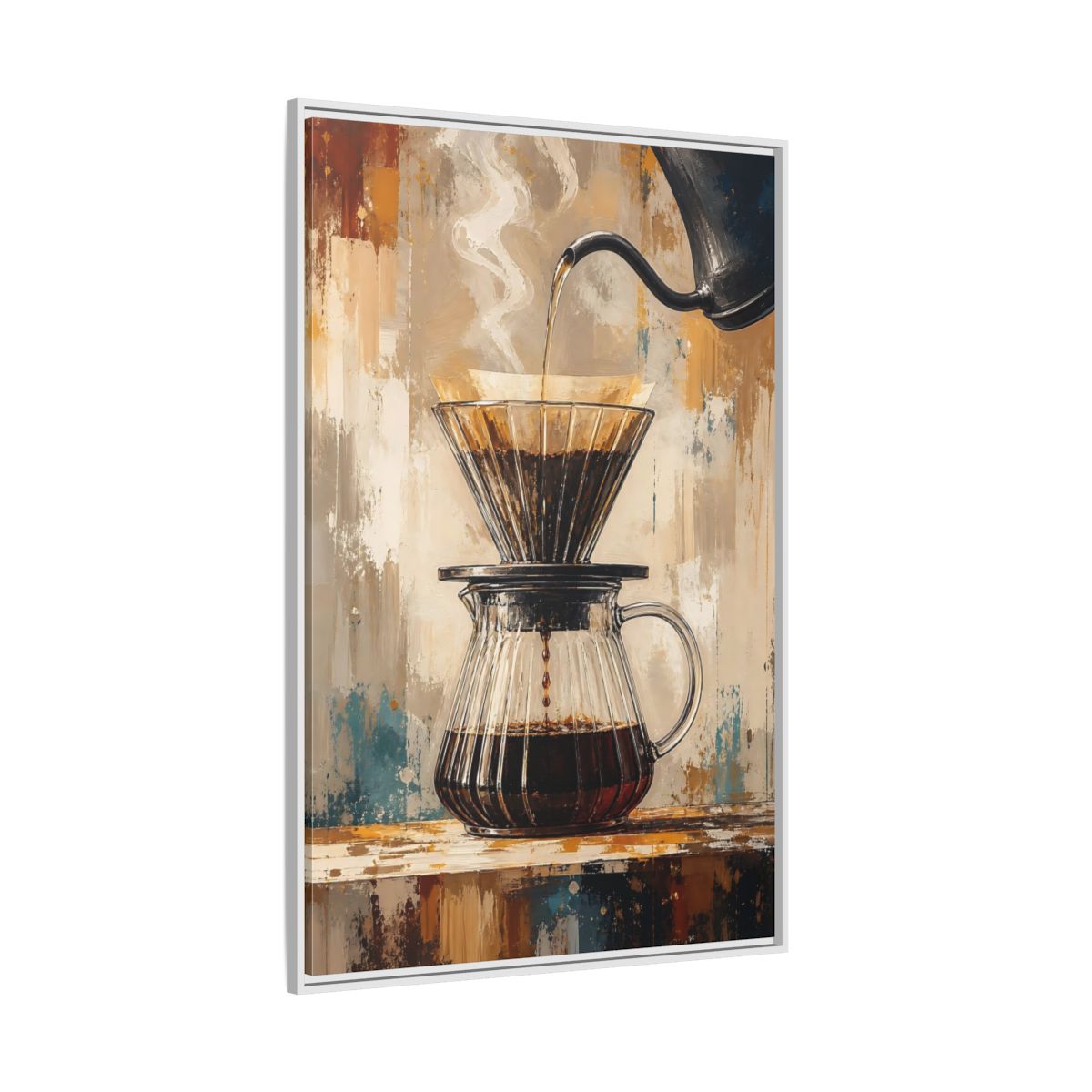 Side Mockup 7. Abstract Coffee Brewing Warm Coffee Art shown as framed canvas print