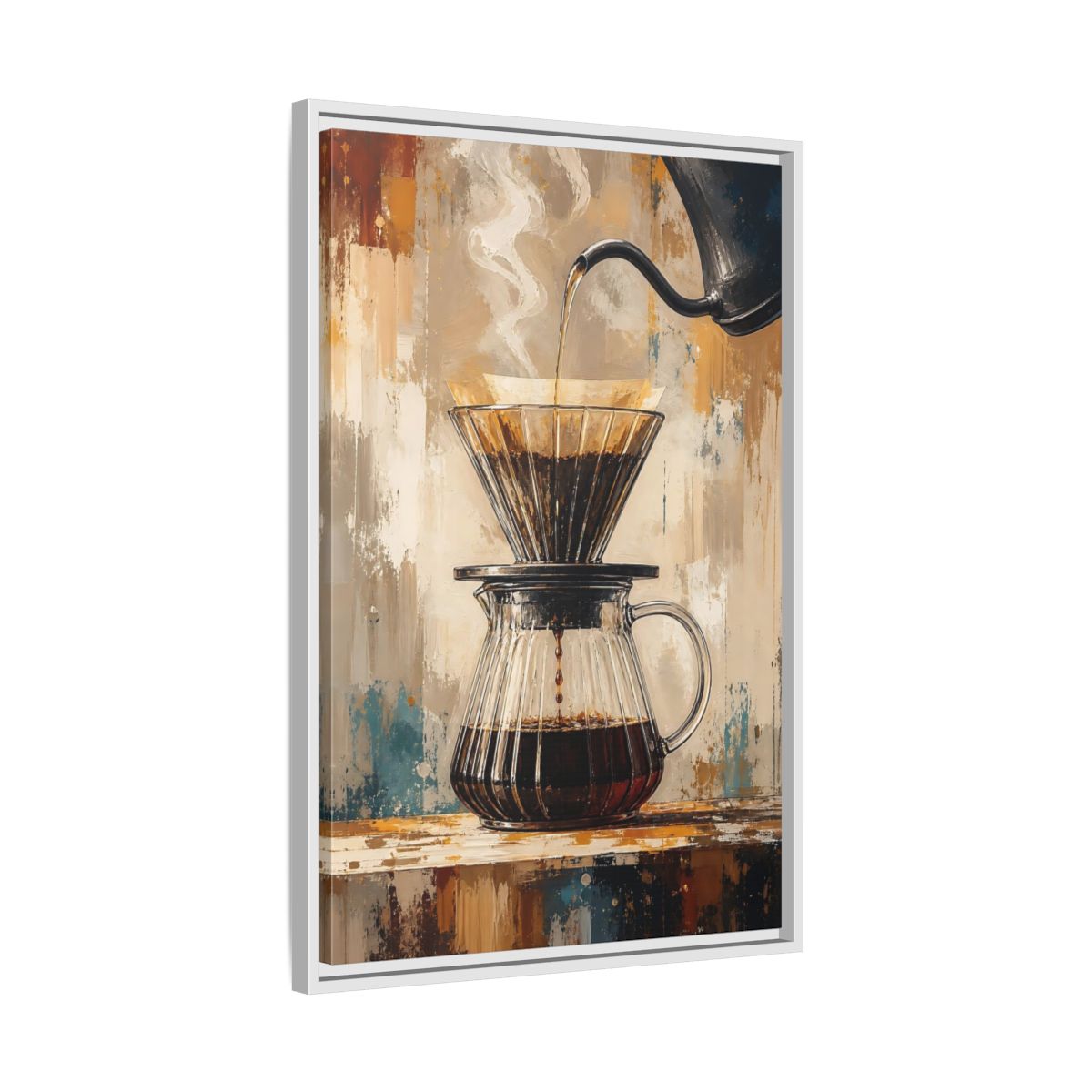 Side Mockup 10. Abstract Coffee Brewing Warm Coffee Art shown as framed canvas print