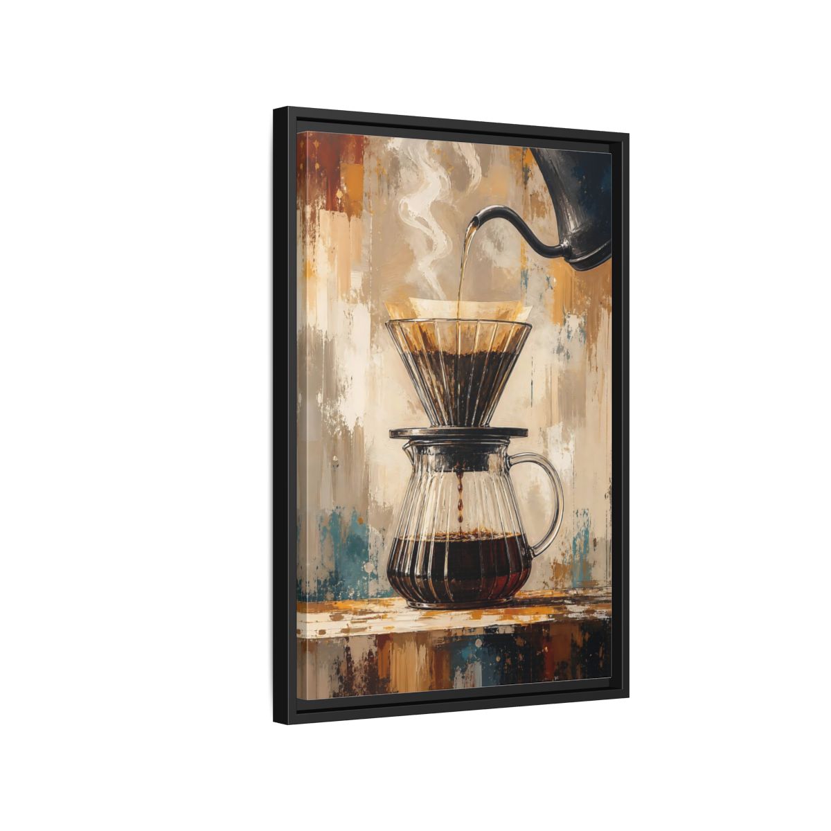 Side Mockup 3. Abstract Coffee Brewing Warm Coffee Art shown as framed canvas print