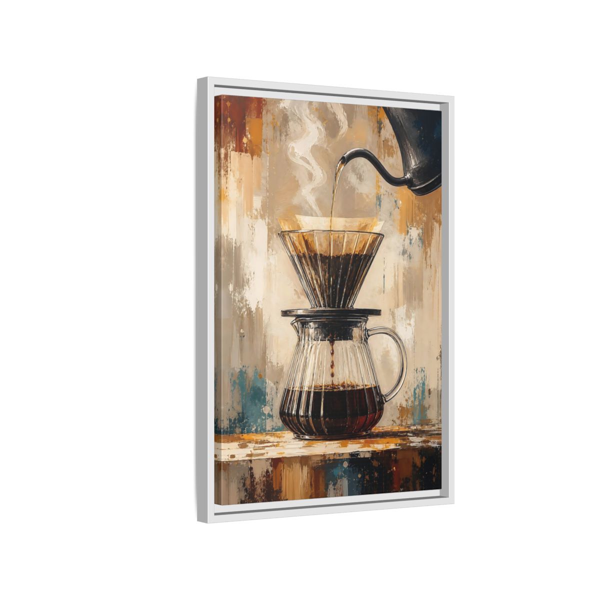 Side Mockup 1. Abstract Coffee Brewing Warm Coffee Art shown as framed canvas print