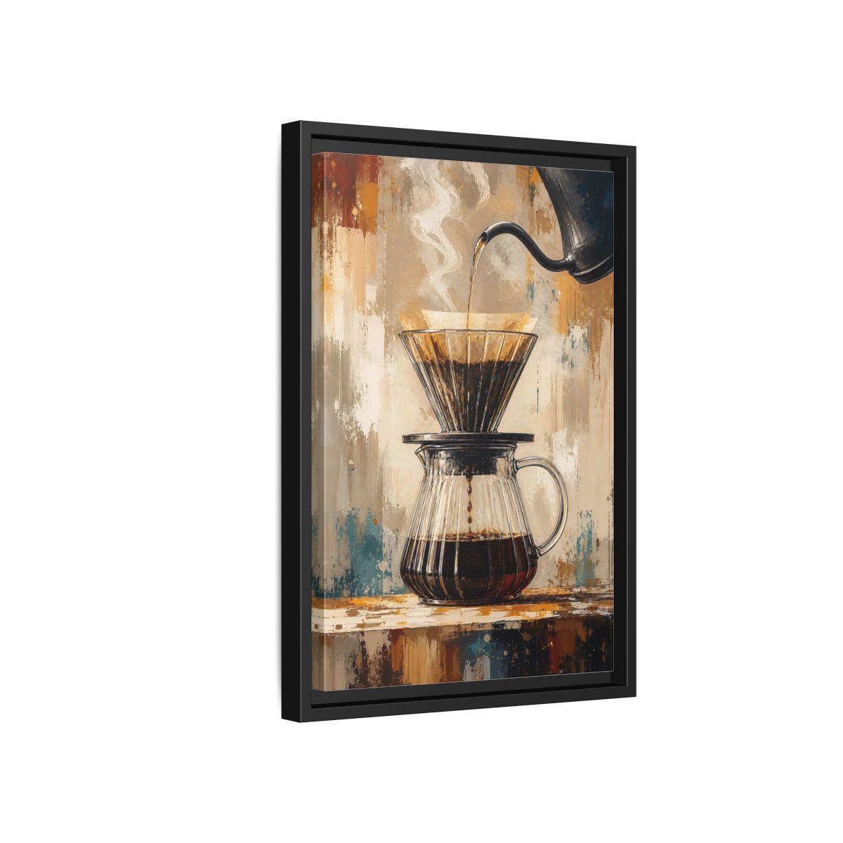 Side Mockup 6. Abstract Coffee Brewing Warm Coffee Art shown as framed canvas print