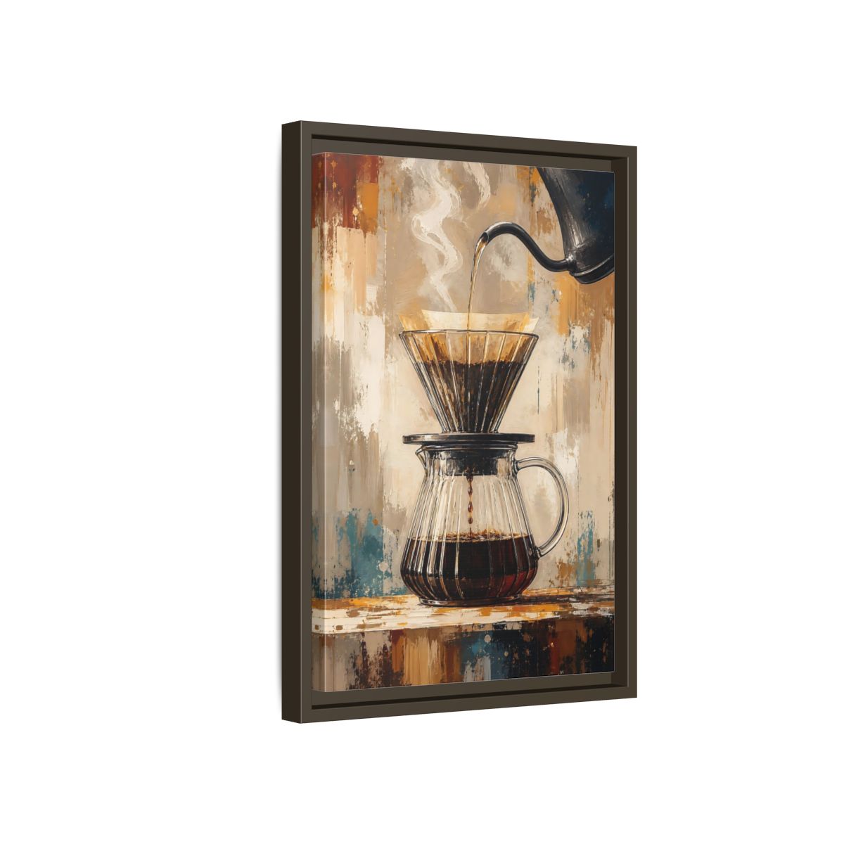 Side Mockup 5. Abstract Coffee Brewing Warm Coffee Art shown as framed canvas print