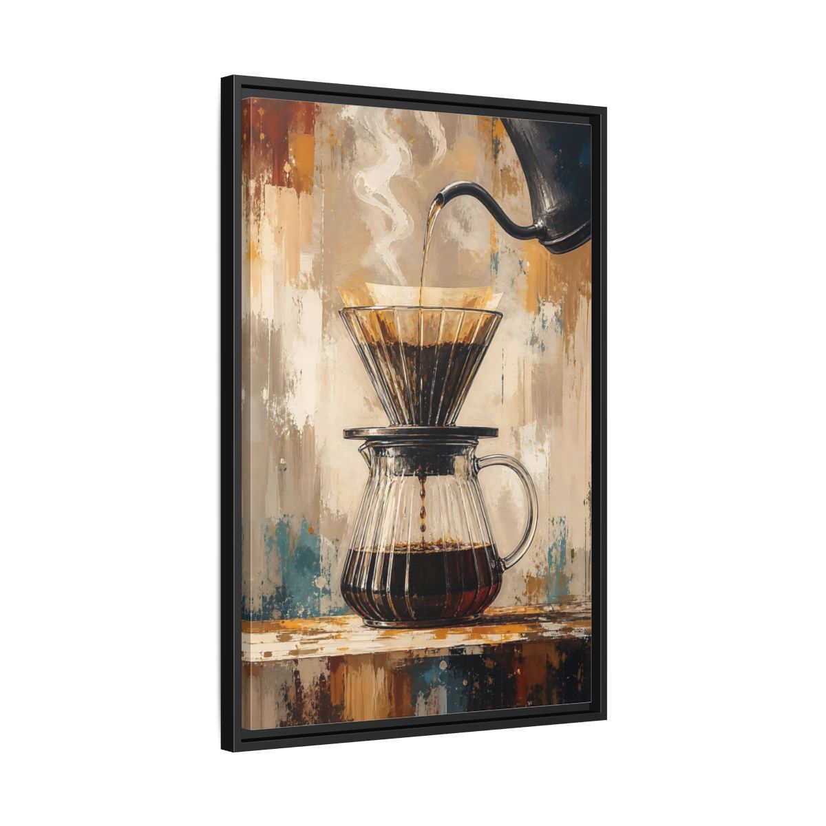 Side Mockup 14. Abstract Coffee Brewing Warm Coffee Art shown as framed canvas print