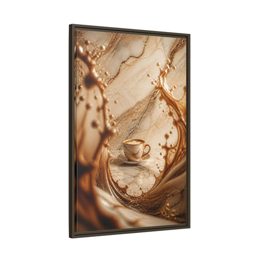 Main Mockup. Abstract Coffee Cup Gold Marble Coffee shown as stretched canvas wall art