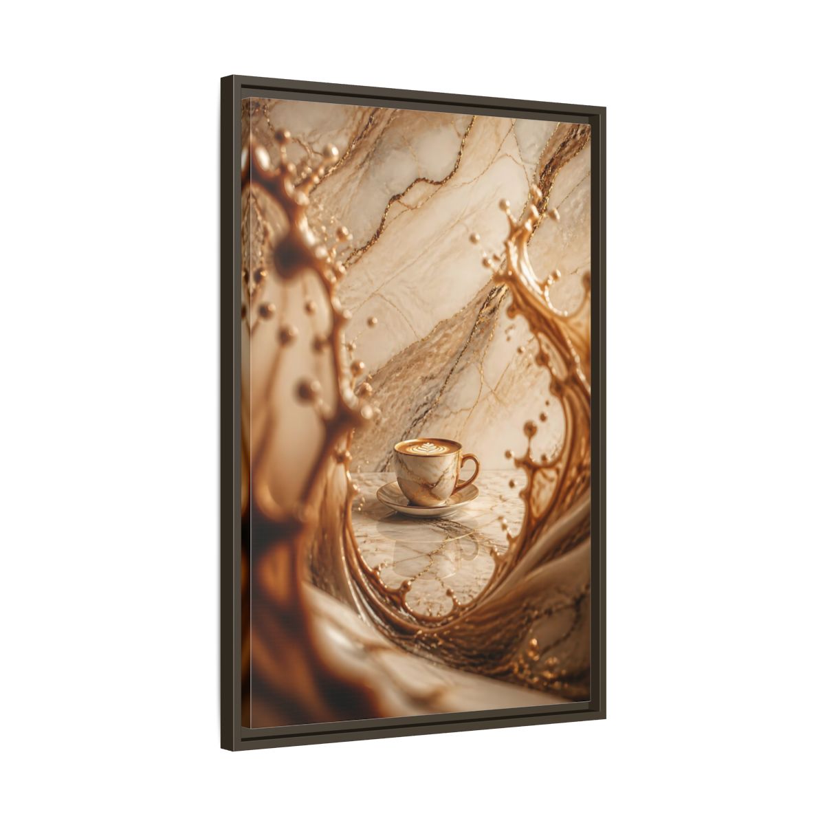 Side Mockup 11. Abstract Coffee Cup Gold Marble Coffee shown as stretched canvas wall art