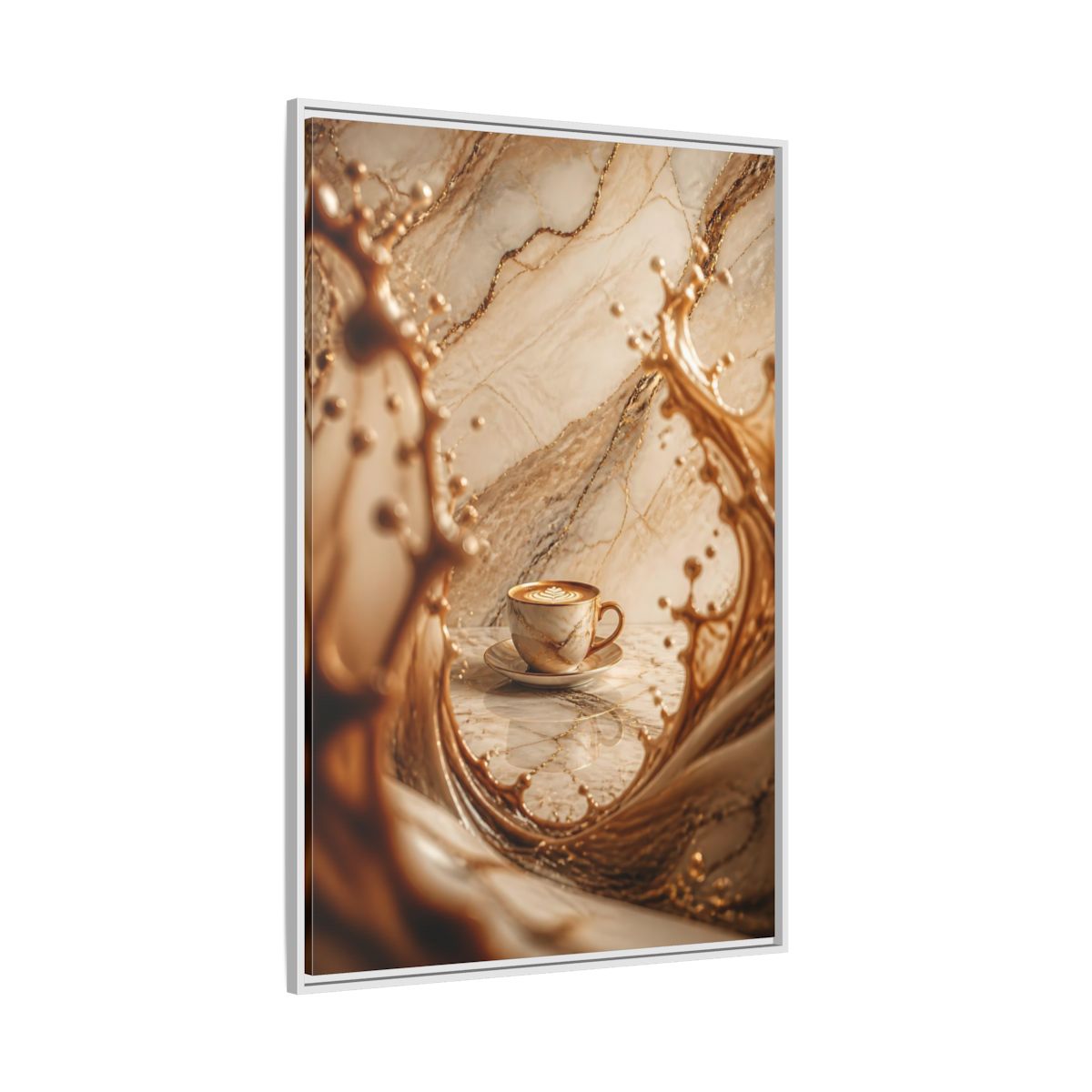 Side Mockup 7. Abstract Coffee Cup Gold Marble Coffee shown as stretched canvas wall art