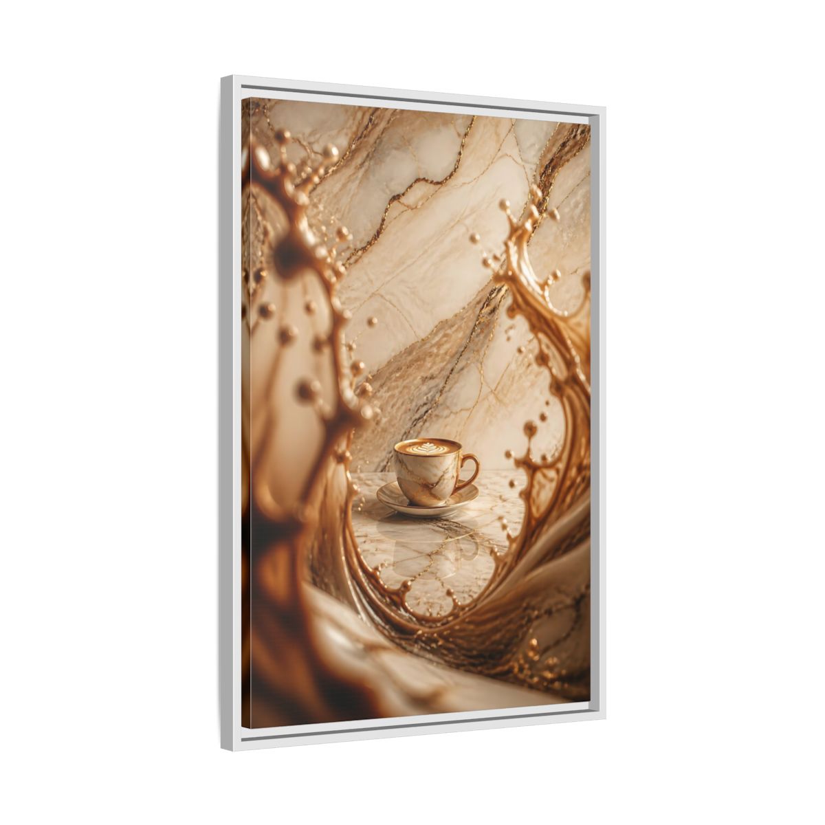 Side Mockup 10. Abstract Coffee Cup Gold Marble Coffee shown as stretched canvas wall art
