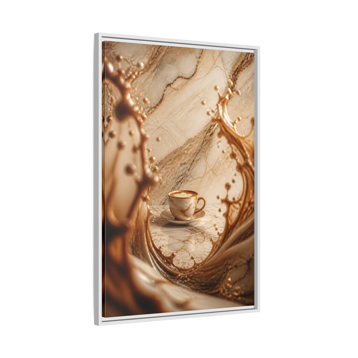 Side Mockup 9. Abstract Coffee Cup Gold Marble Coffee shown as stretched canvas wall art