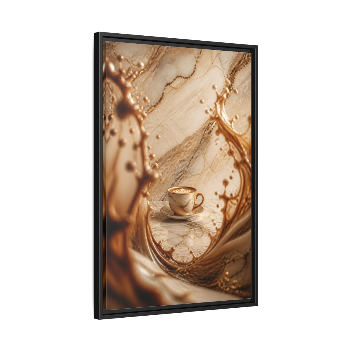 Side Mockup 14. Abstract Coffee Cup Gold Marble Coffee shown as stretched canvas wall art