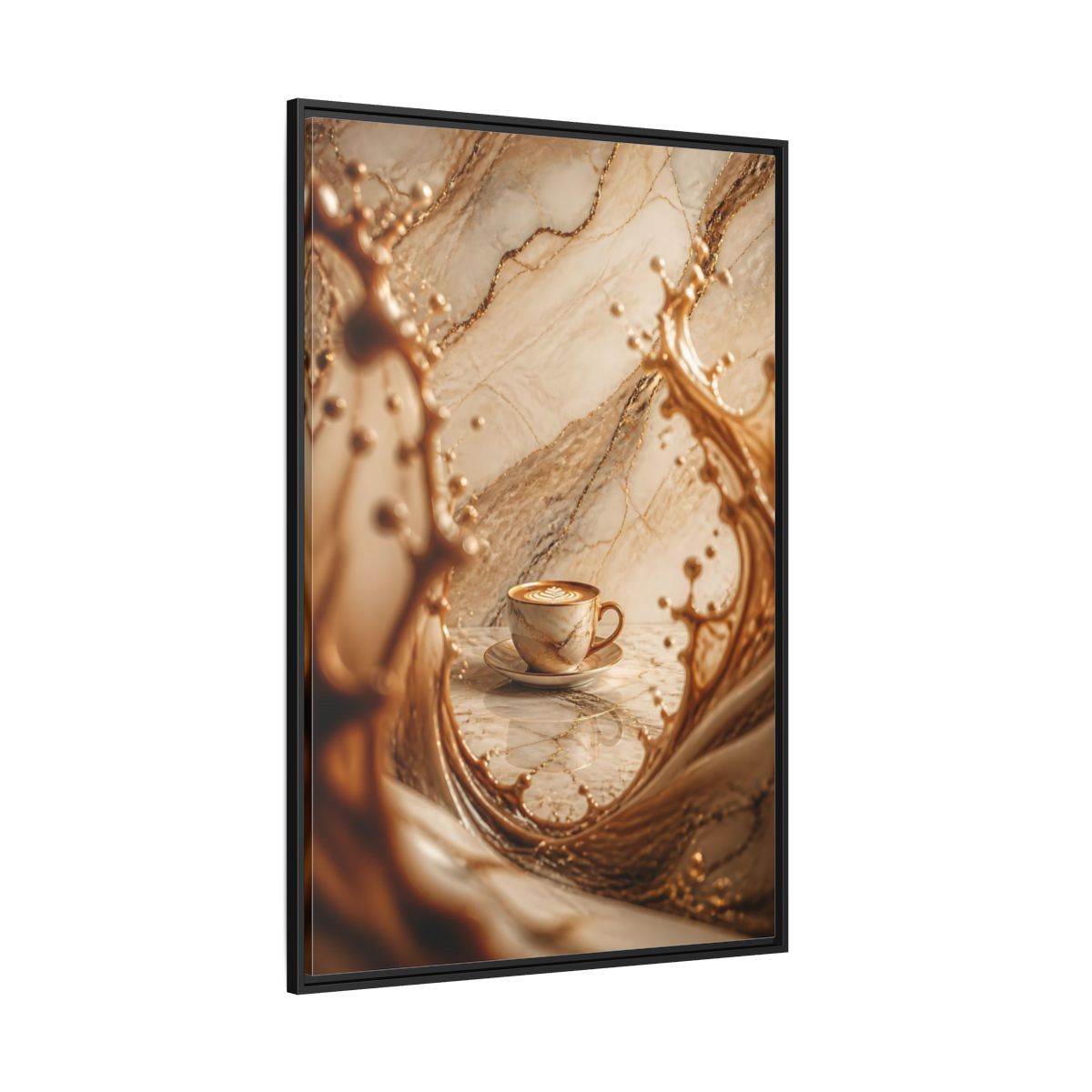 Side Mockup 12. Abstract Coffee Cup Gold Marble Coffee shown as stretched canvas wall art