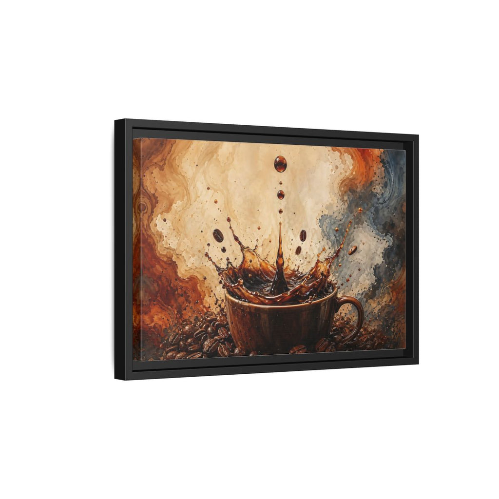 Side Mockup 6. Abstract Coffee Splash Brown And Black shown as stretched canvas wall art