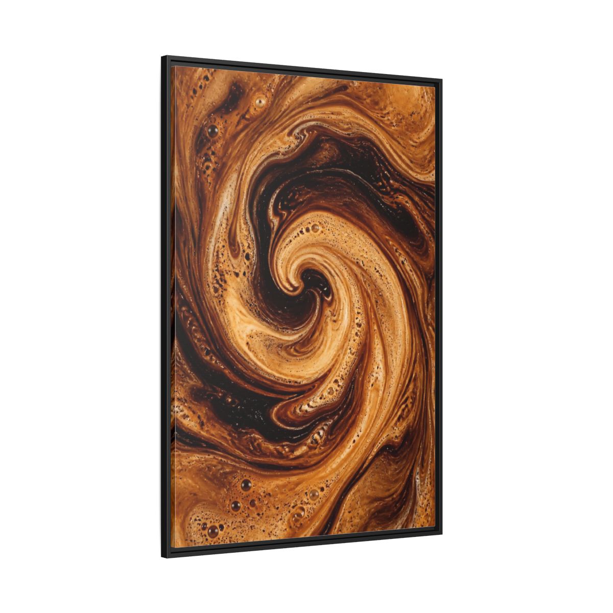 Side Mockup 12. Abstract Coffee Swirl Brown Gold Swirl shown as stretched canvas wall art