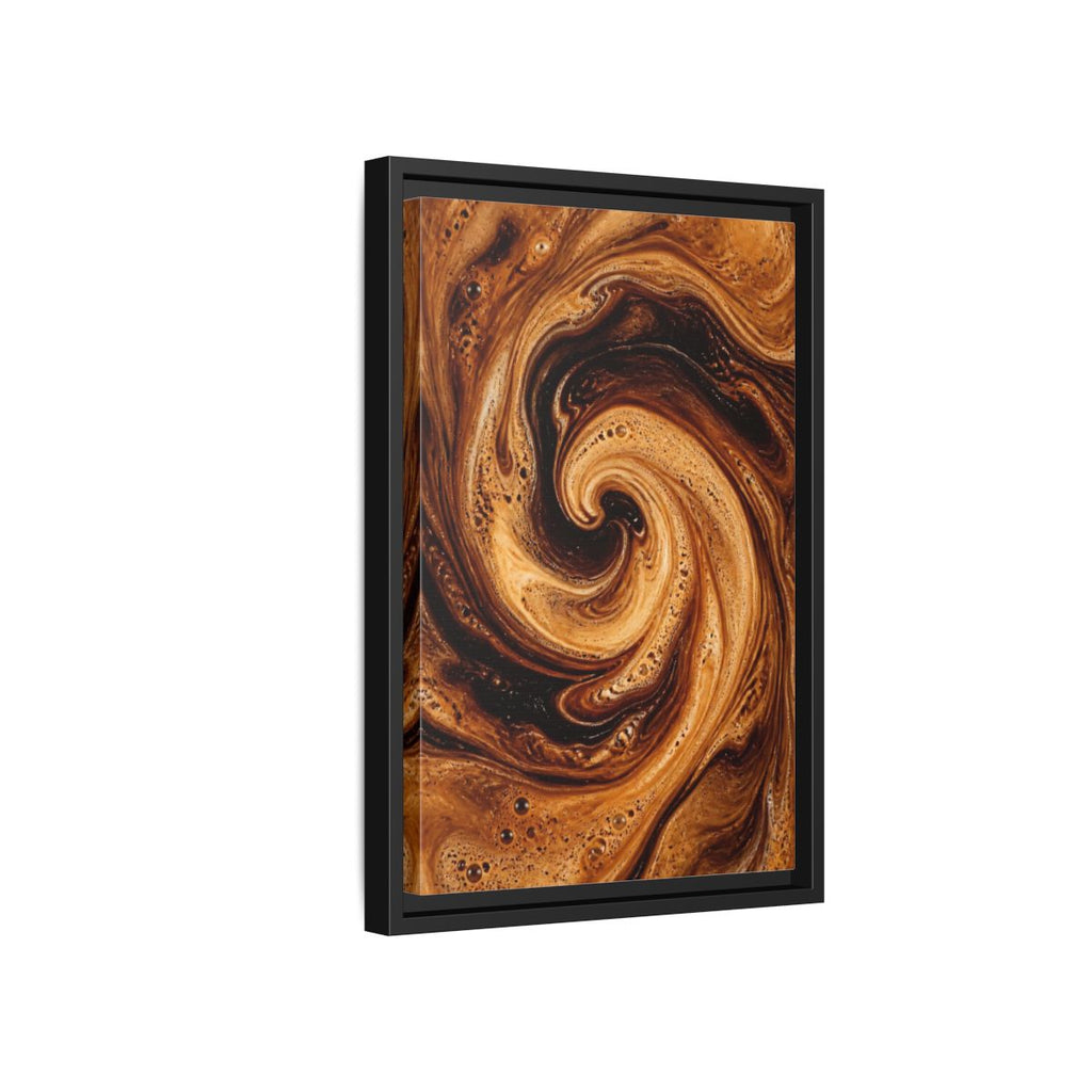 Side Mockup 6. Abstract Coffee Swirl Brown Gold Swirl shown as stretched canvas wall art