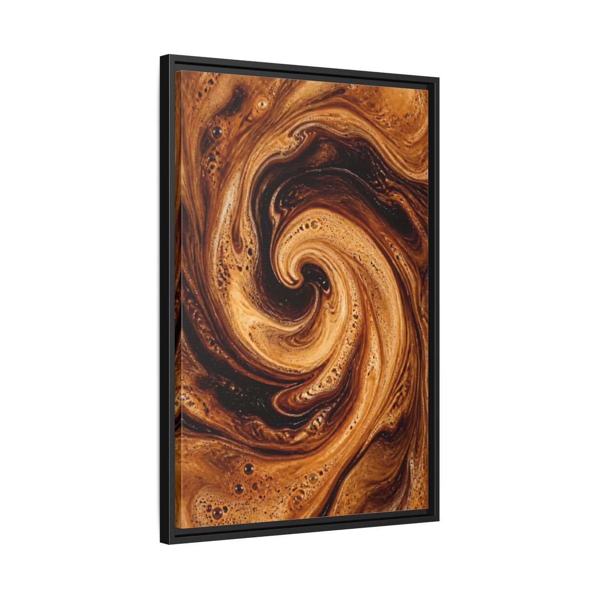 Side Mockup 14. Abstract Coffee Swirl Brown Gold Swirl shown as stretched canvas wall art