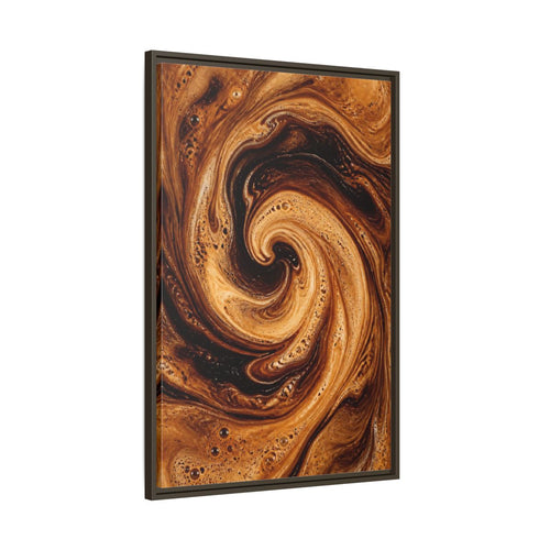 Main Mockup. Abstract Coffee Swirl Brown Gold Swirl shown as stretched canvas wall art