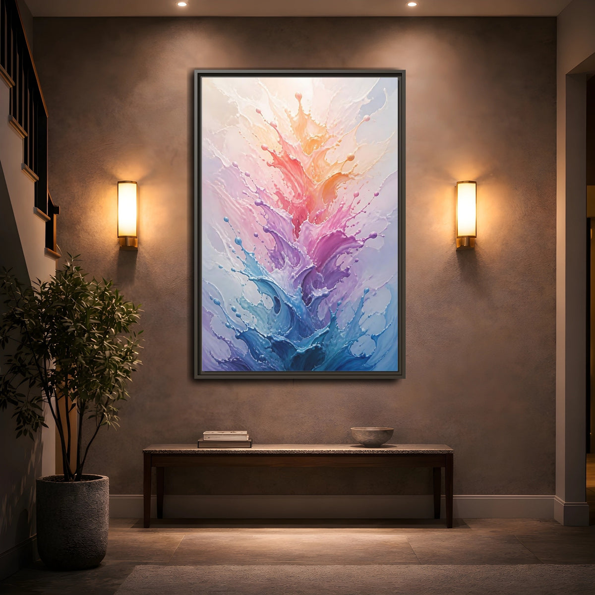 Mockup 2. Abstract Color Splash Colorful Splashes shown as stretched canvas wall art