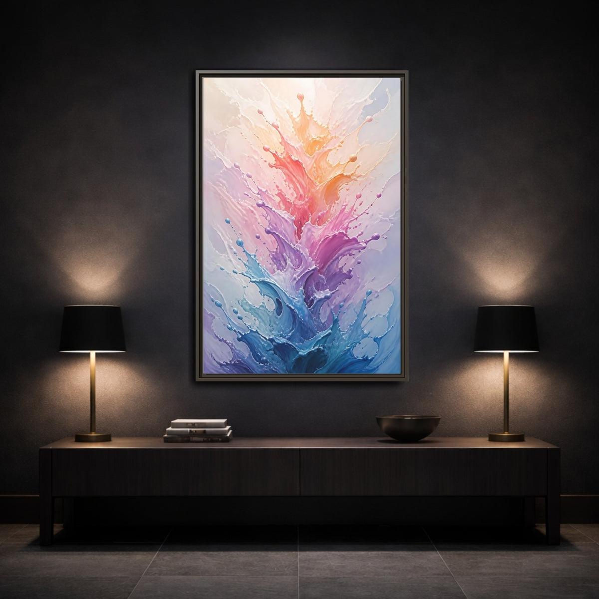 Mockup 3. Abstract Color Splash Colorful Splashes shown as stretched canvas wall art