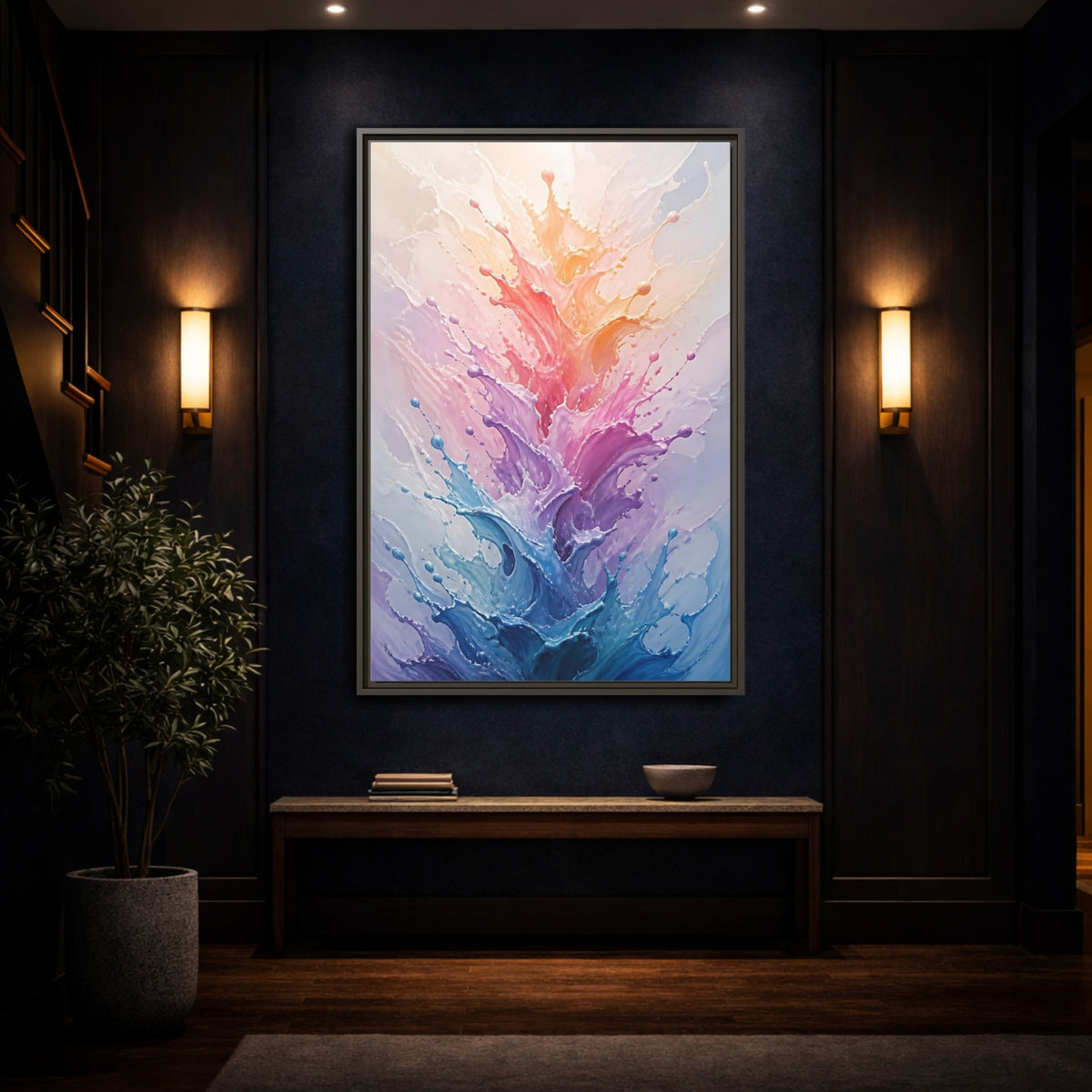 Mockup 4. Abstract Color Splash Colorful Splashes shown as stretched canvas wall art