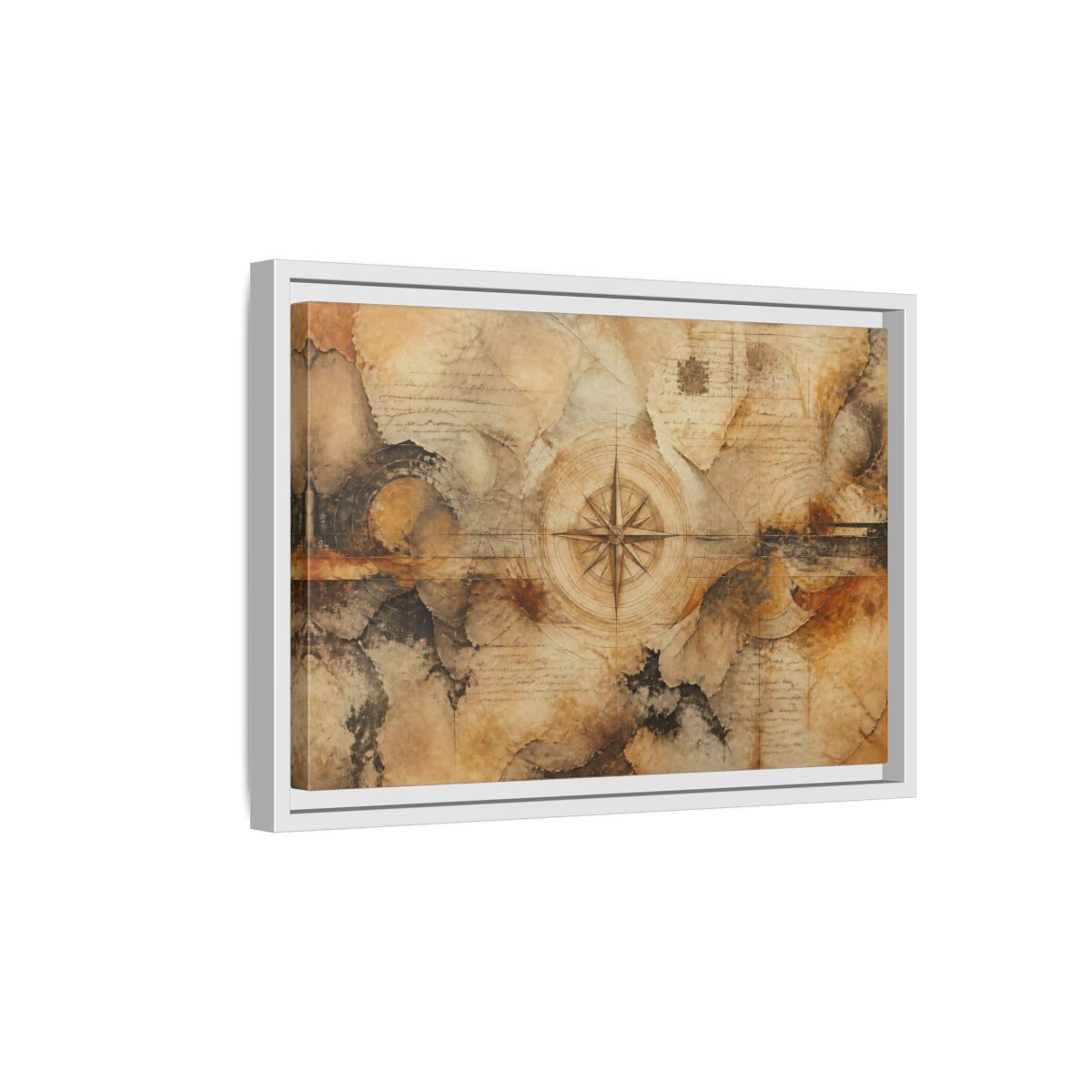 Side Mockup 4. Abstract Compass Rose Map shown as framed canvas print