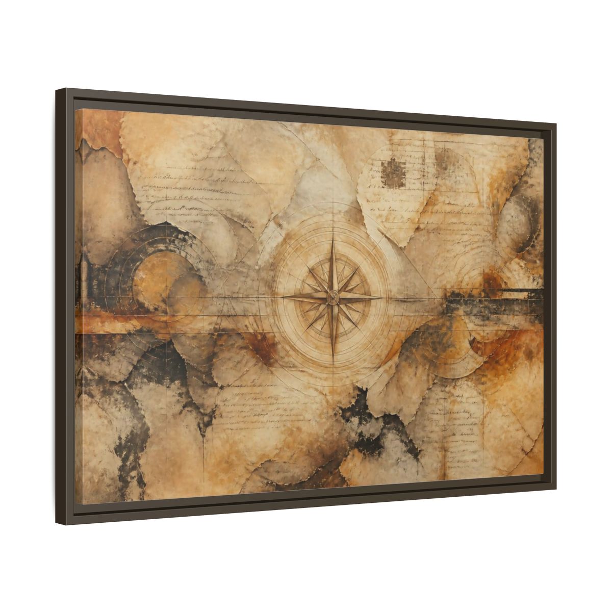 Side Mockup 11. Abstract Compass Rose Map shown as framed canvas print