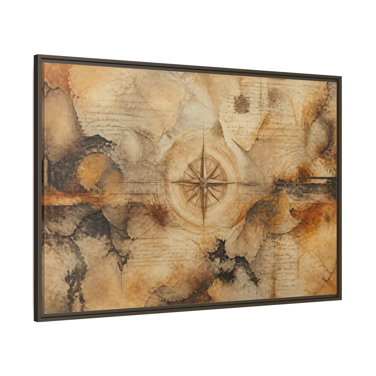 Side Mockup 8. Abstract Compass Rose Map shown as framed canvas print