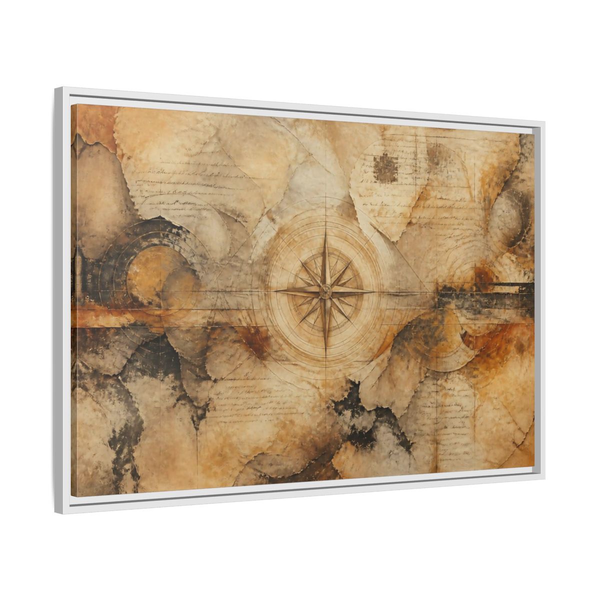 Side Mockup 9. Abstract Compass Rose Map shown as framed canvas print