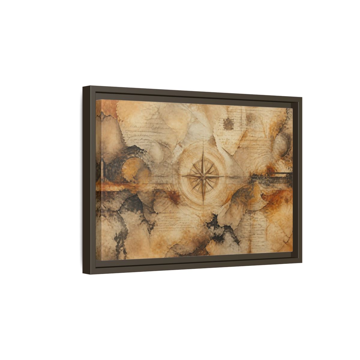 Side Mockup 5. Abstract Compass Rose Map shown as framed canvas print
