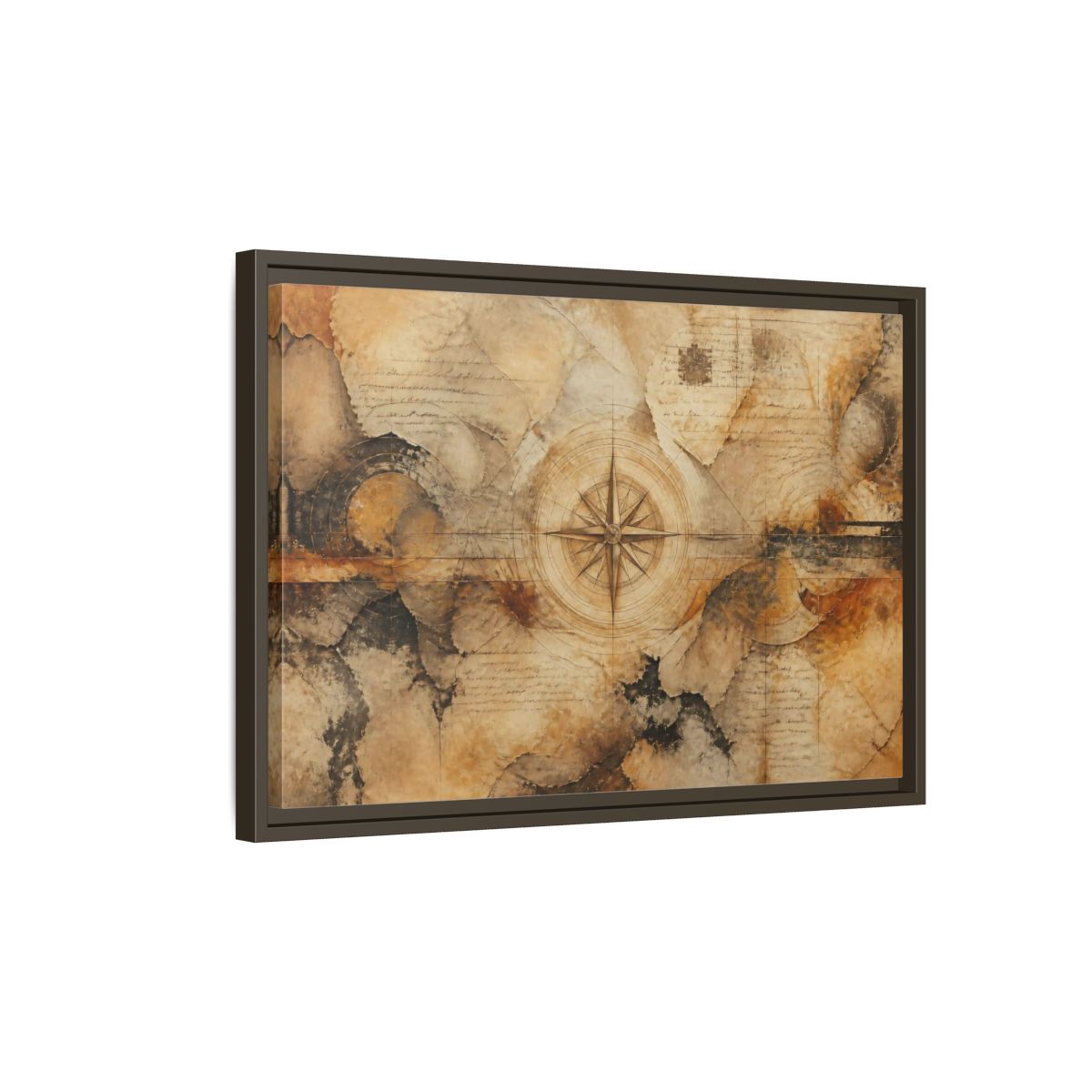 Side Mockup 2. Abstract Compass Rose Map shown as framed canvas print
