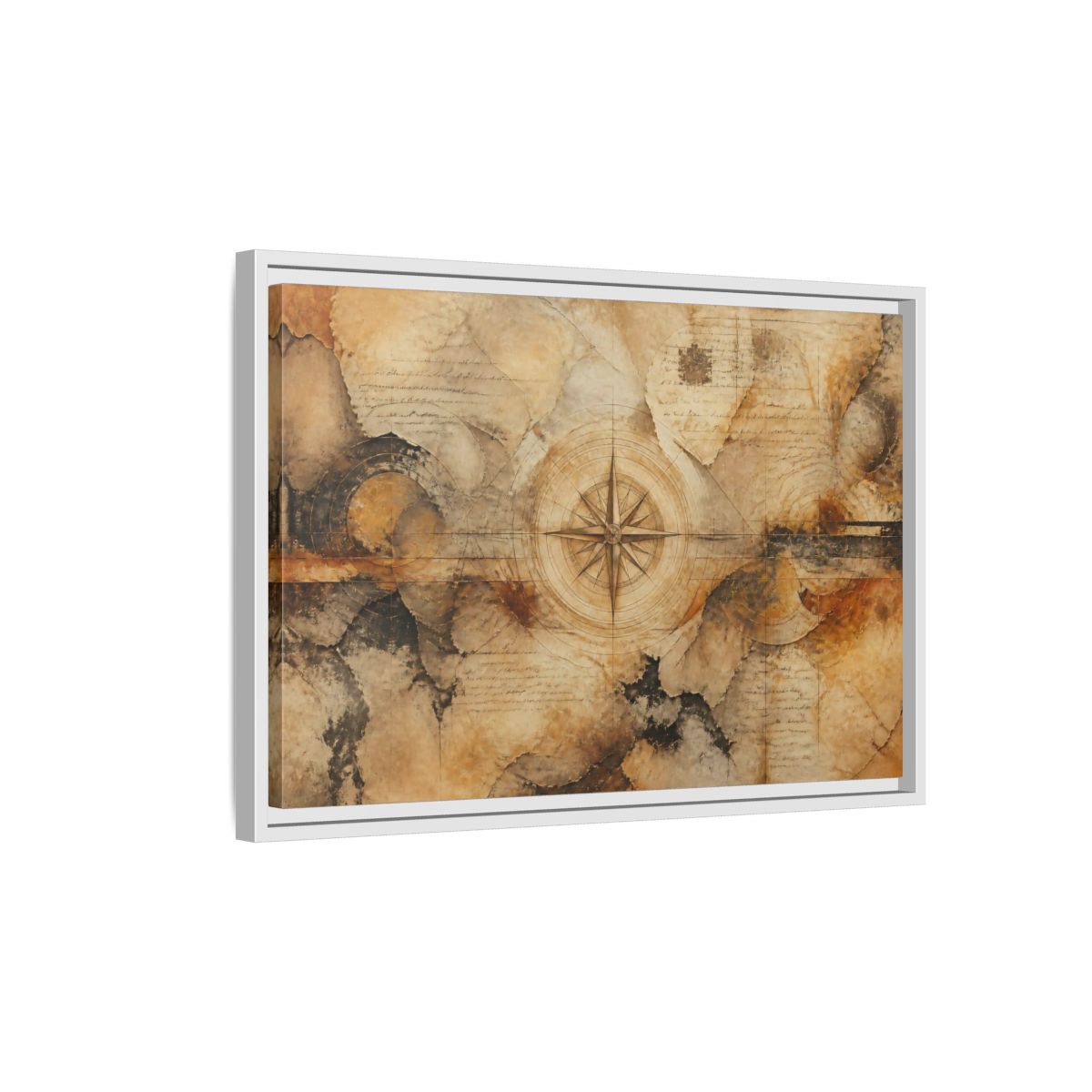 Side Mockup 1. Abstract Compass Rose Map shown as framed canvas print