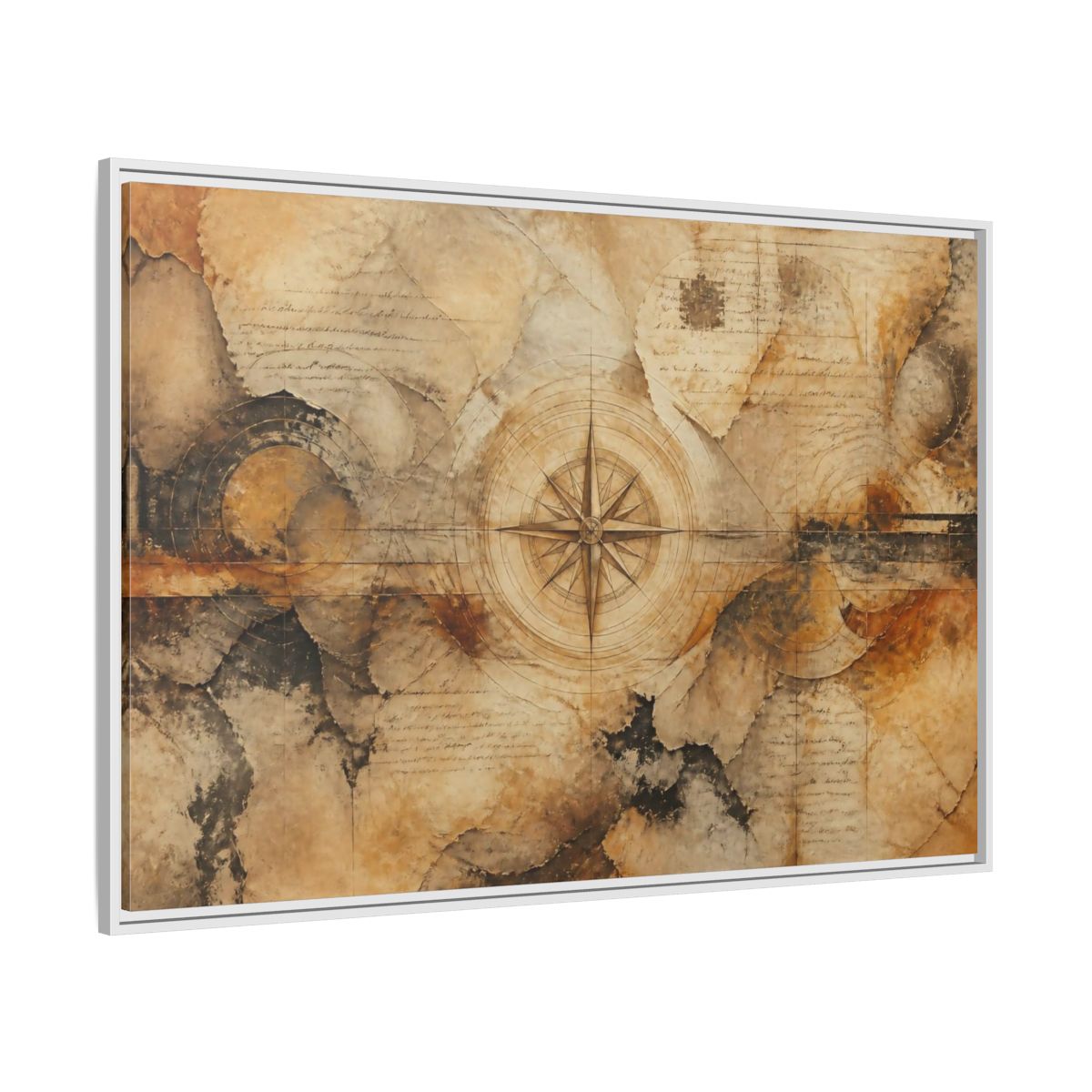 Side Mockup 7. Abstract Compass Rose Map shown as framed canvas print