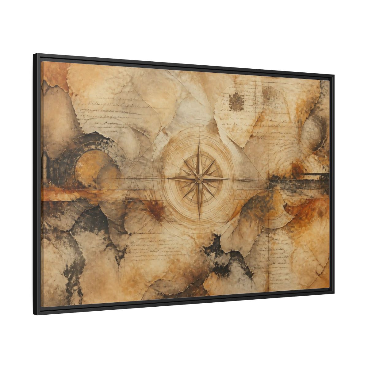 Side Mockup 12. Abstract Compass Rose Map shown as framed canvas print