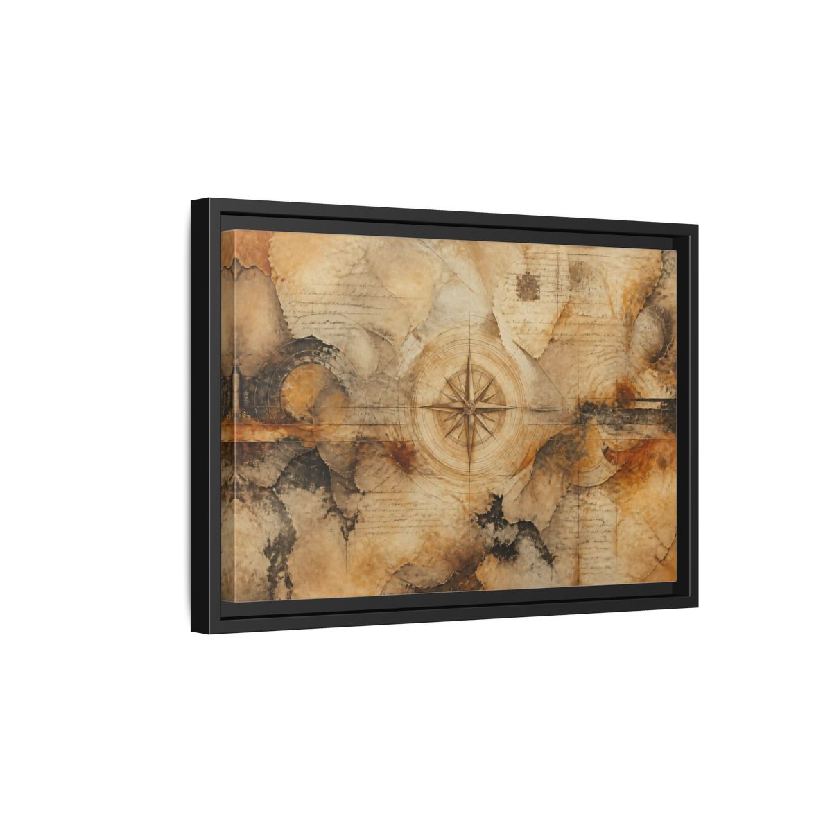 Side Mockup 6. Abstract Compass Rose Map shown as framed canvas print