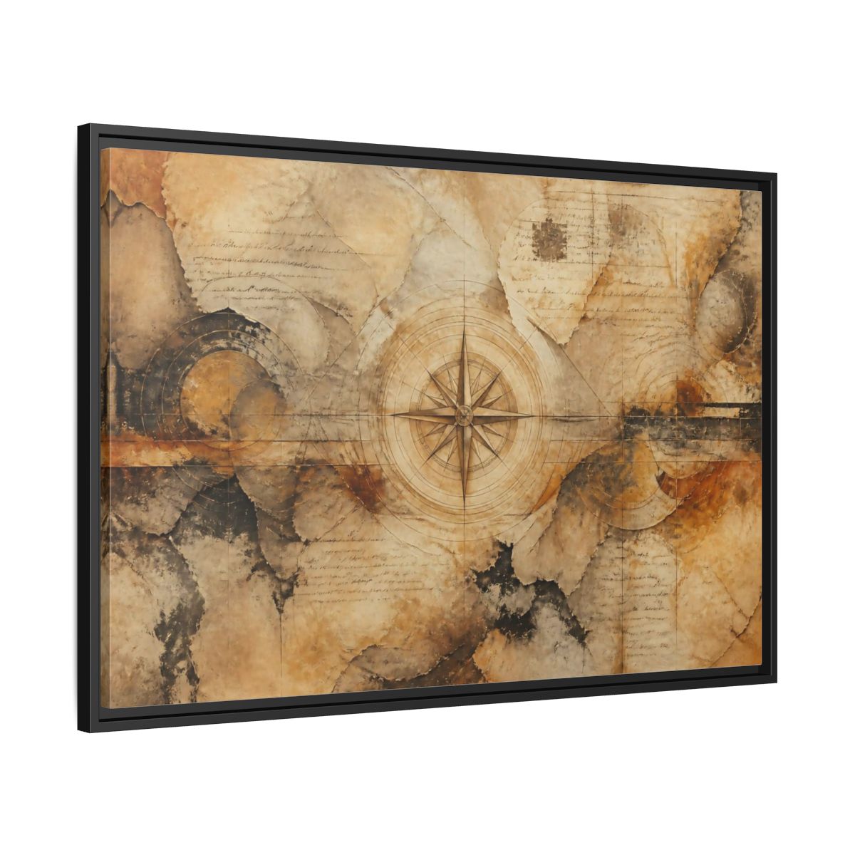 Side Mockup 13. Abstract Compass Rose Map shown as framed canvas print