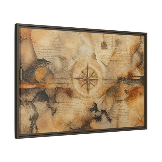 Main Mockup. Abstract Compass Rose Map shown as framed canvas print